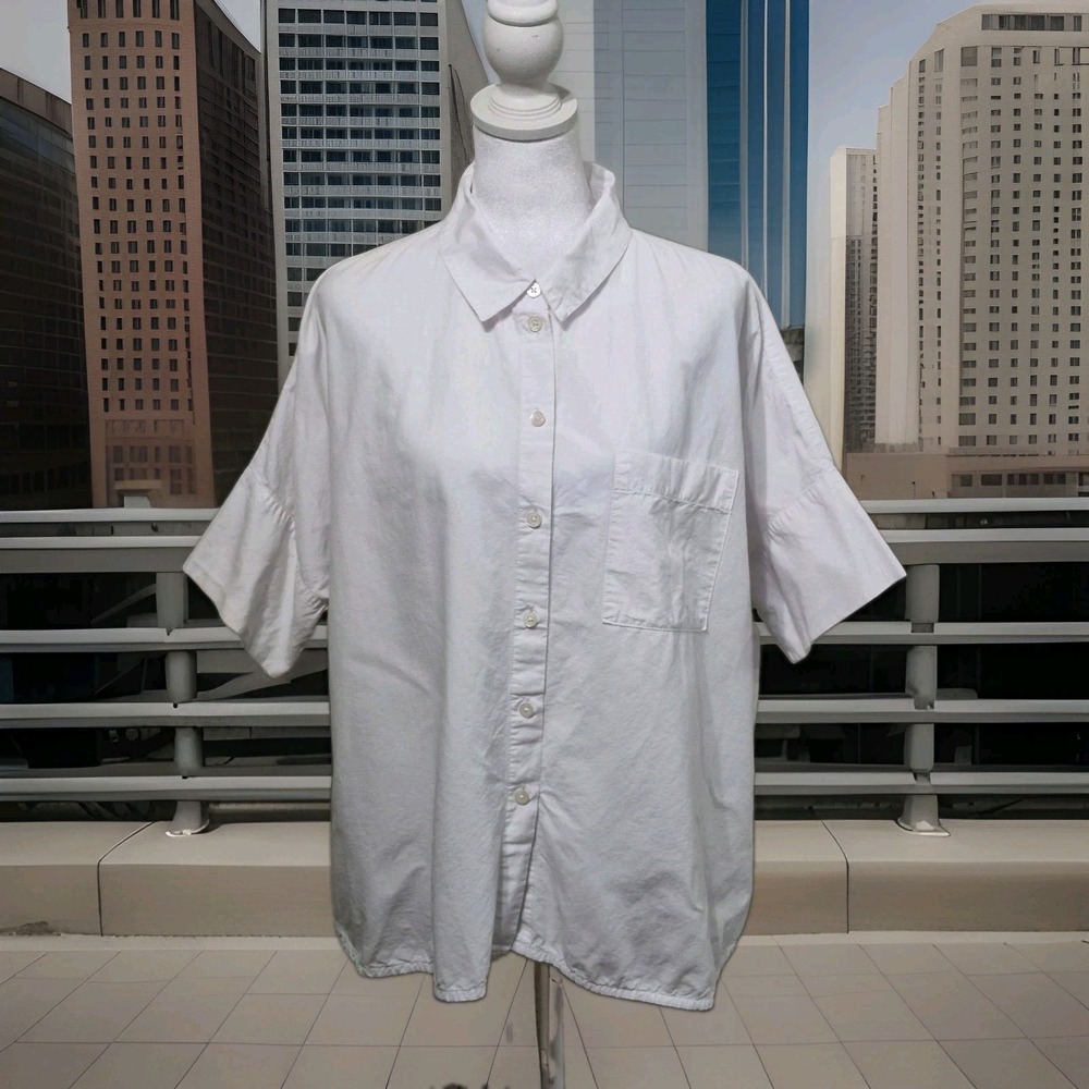 Madewell XL White Linen Blend Button Front Shirt Oversized Coastal Casual Boxy